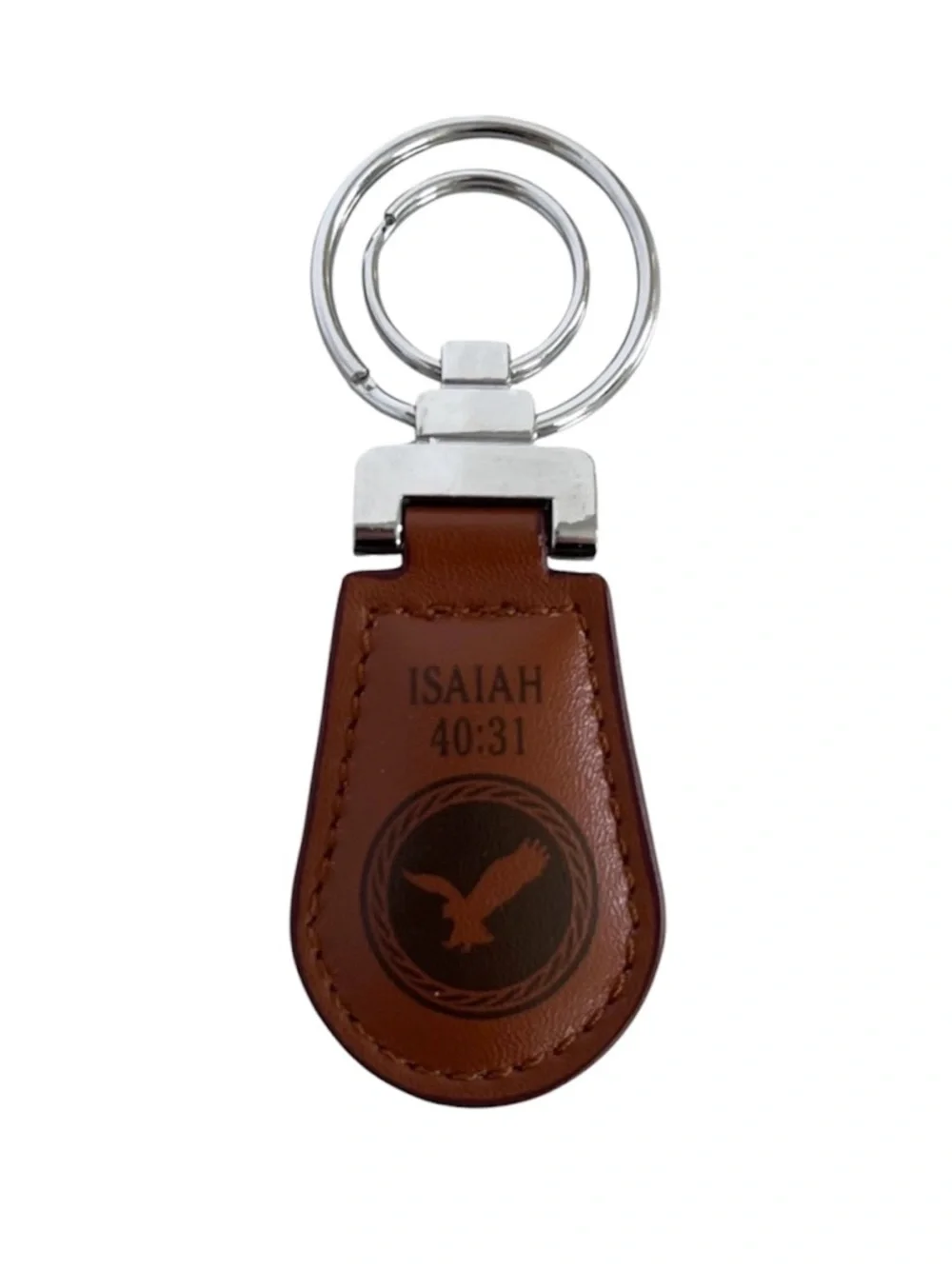 Leather Style Isaiah 40:31 Eagle Emblem Keychain NEW “They Shall Soar On Wings”